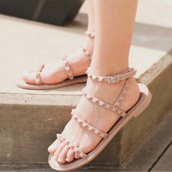 Steve Madden Travel J Jelly Studded Rockstud Flat Sandals Wrap Ankle NEW - Picture 3 of 7